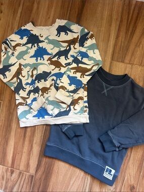 H&M Kids Sweatshirt Bundle Size 6/7 Dinosaur Print + Blue Crewneck
